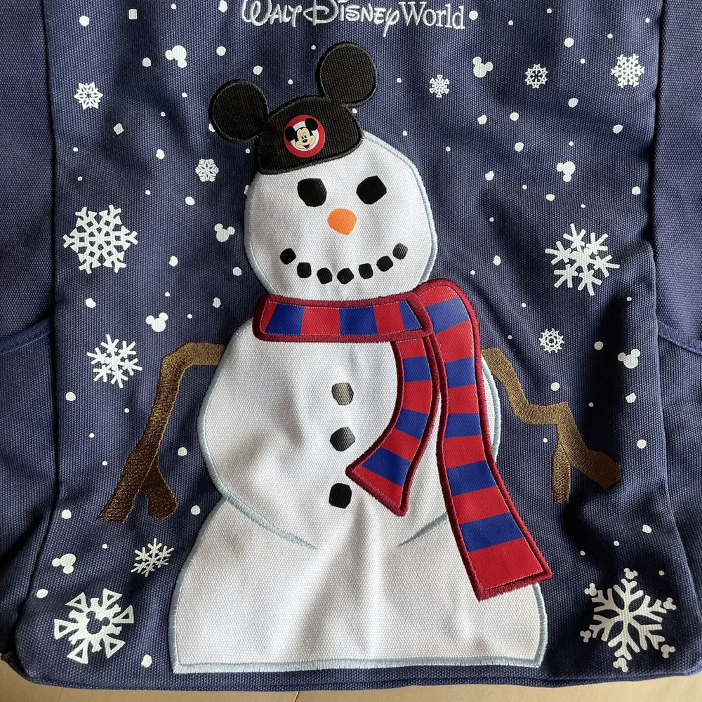 Disney Parks Mickey Mouse Snowman Christmas Holiday Canvas Tote Bag‎